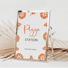 Pizza Station Sign, Pizza 1st Birthday Party Sign Inbjudningar