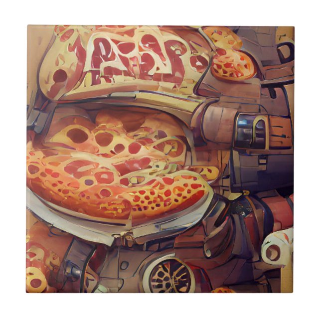 Pizza steampunk grafik abstrakt art kakelplatta (Framsidan)