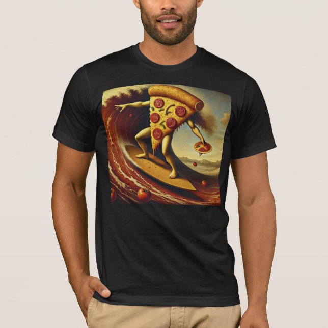 Pizza Surfing Eating Pizza T Shirt (Framsida)