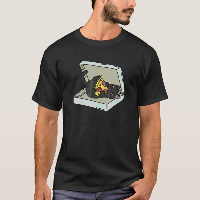 Pizza Svart Katt Husdjur T Shirt (Framsida)