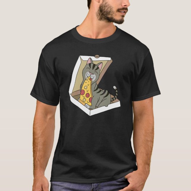 Pizza Tabby Katt Husdjur T Shirt (Framsida)