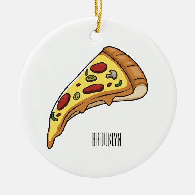 Pizza-tecknad - illustration julgransprydnad keramik (Framsidan)
