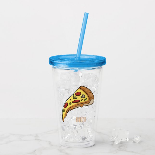 Pizza-tecknad - illustration take away mugg (Baksida Ice)
