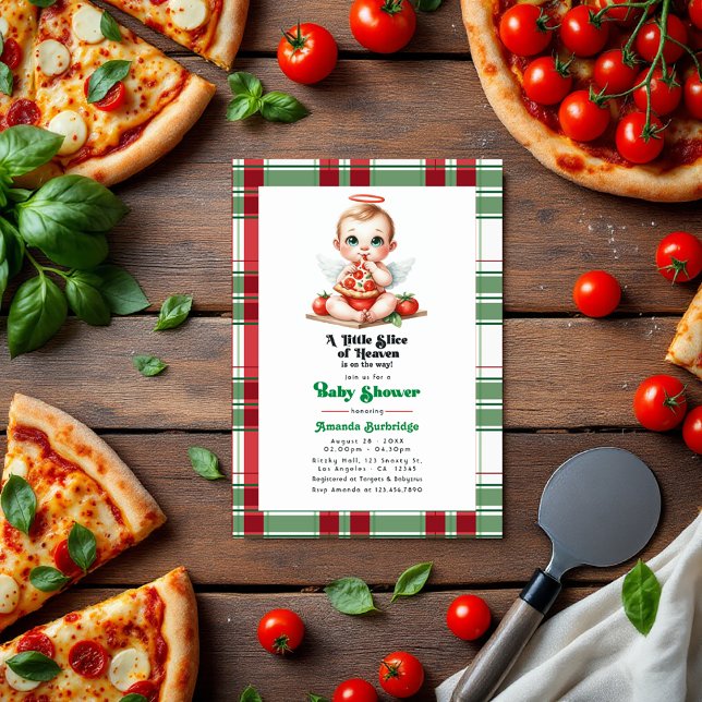 Pizza-Theckade en liten bit av himmelbabyskåda Inbjudningar (Pizza-Themed A Little Slice of Heaven Baby Shower Invitation)