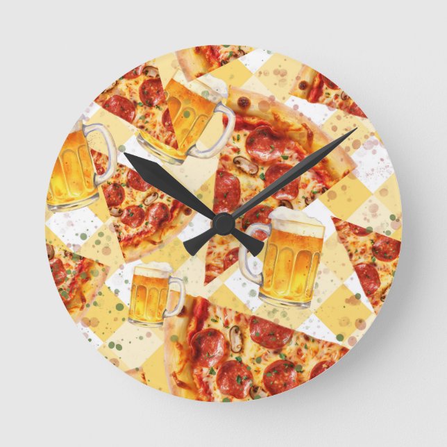 Pizza time Beer time Rund Klocka (Framsida)