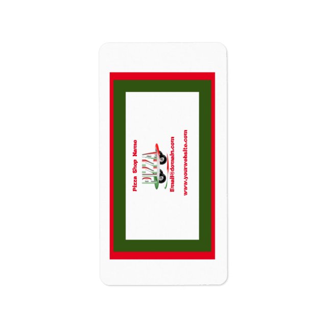 Pizza-tjänst,röd grönt,personlig adressetikett (Framsidan)