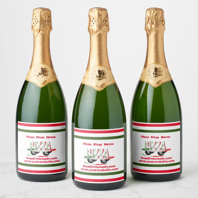 Pizza-tjänst,röd grönt,personlig vin-etikett (Flaskor)