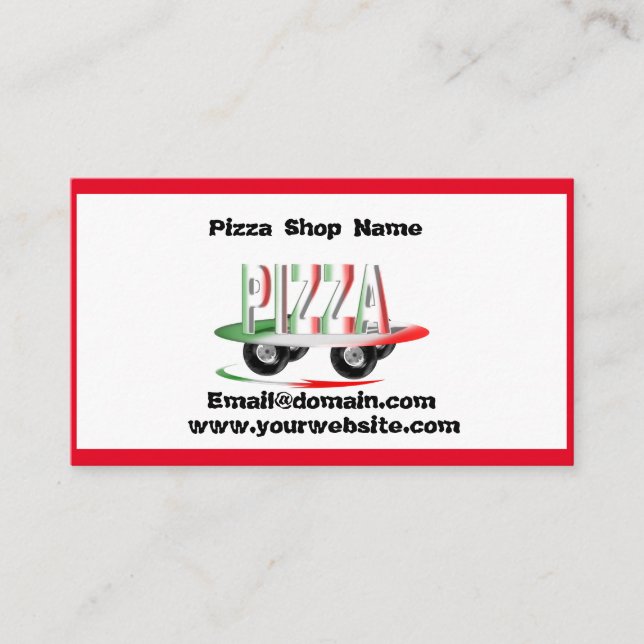 Pizza-tjänst,röd grönt visitkort (Framsida)