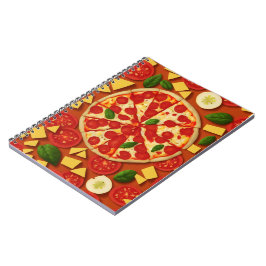 Pizza tomato-ostbäckenet mönster bright anteckningsbok