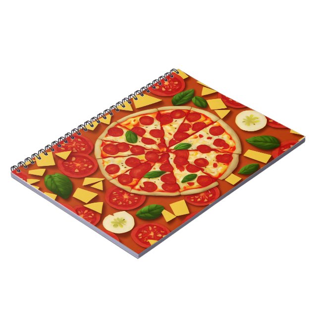 Pizza tomato-ostbäckenet mönster bright anteckningsbok (Vänstra Sidan)