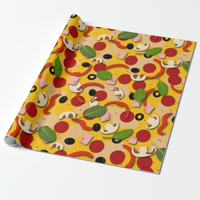 Pizza Topping Funny Tecknad Presentpapper (Utrullad)