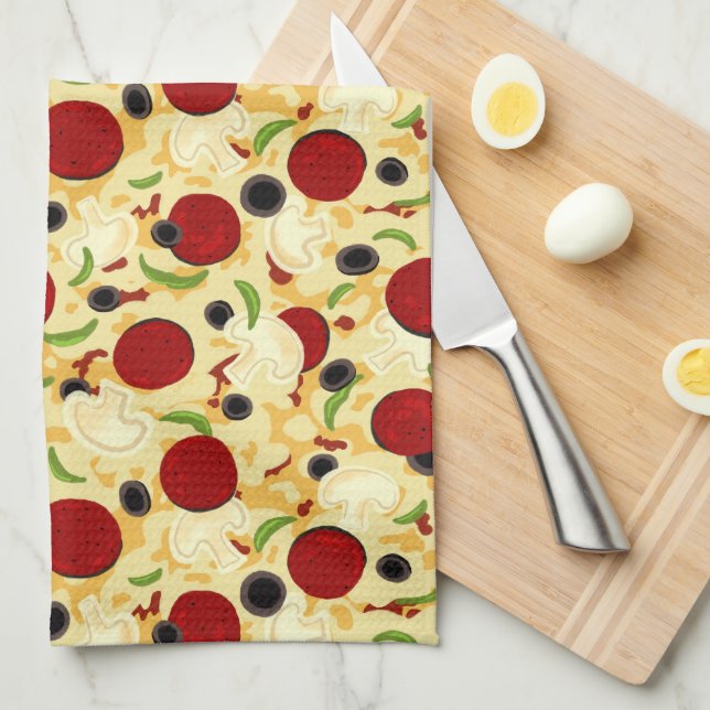 Pizza Toppings Mönster Kökshandduk (Vikt i Fjärdedel)