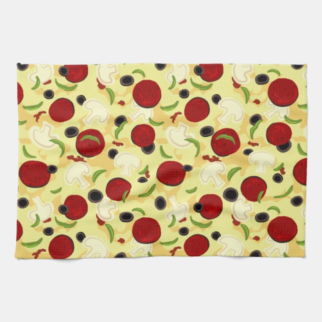 Pizza Toppings Mönster Kökshandduk (Horisontell)