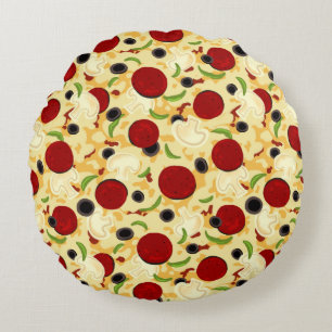 Pizza Toppings Mönster Rund Kudde