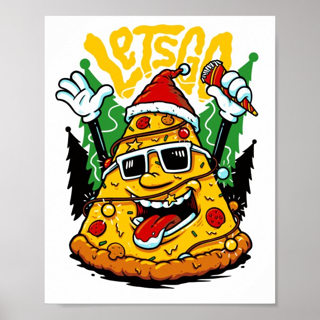 Pizza Träd Julbelysning Glad Crustmas Xmas Poster (Framsidan)
