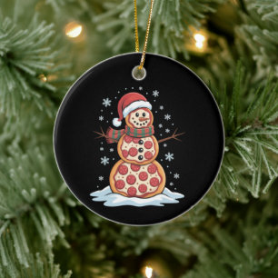 Pizza Träd Snömannen Santa Hatt Julfest Rolig Julgransprydnad Keramik