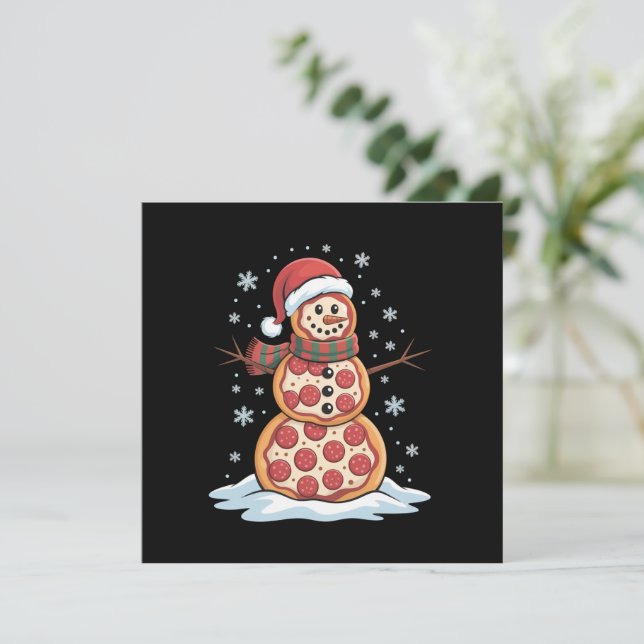 Pizza Träd Snömannen Santa Hatt Julfest Rolig Julkort (Stående Fram)