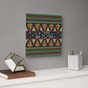 Pizza Ugly jul Sweater Fyrkantig Klocka