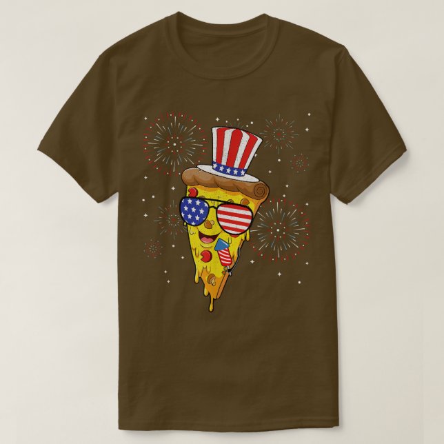 Pizza Us Flagga Hat Firecracker 4:e juli Livsmedel T Shirt (Design framsida)