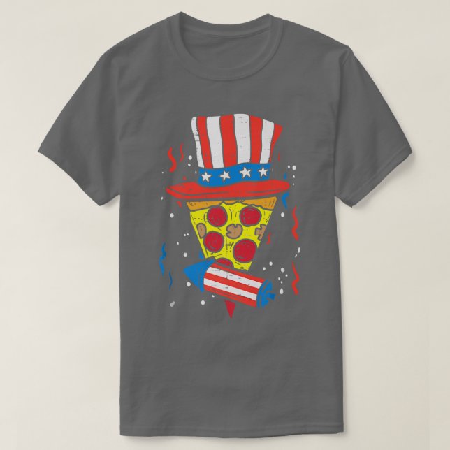 Pizza Us Flagga Hat Firecracker 4:e juli Livsmedel T Shirt (Design framsida)