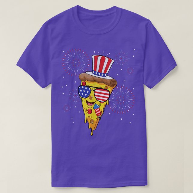 Pizza Us Flagga Hat Firecracker 4:e juli Livsmedel T Shirt (Design framsida)