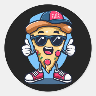 Pizza-utskrift med söt hatt runt klistermärke