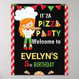 Pizza välkommen party-tecken Röd grönt pizza party Poster