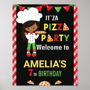 Pizza välkomstskylt med party Little chef Girl Poster
