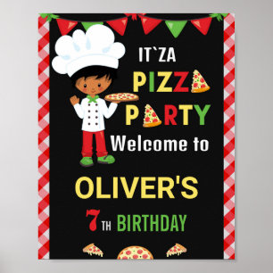 Pizza välkomstskylt party, lilla pojkkock poster