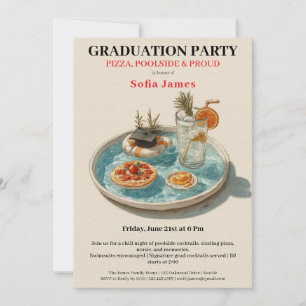Pizza, vid poolen, Poolparty examensfest Inbjudningar
