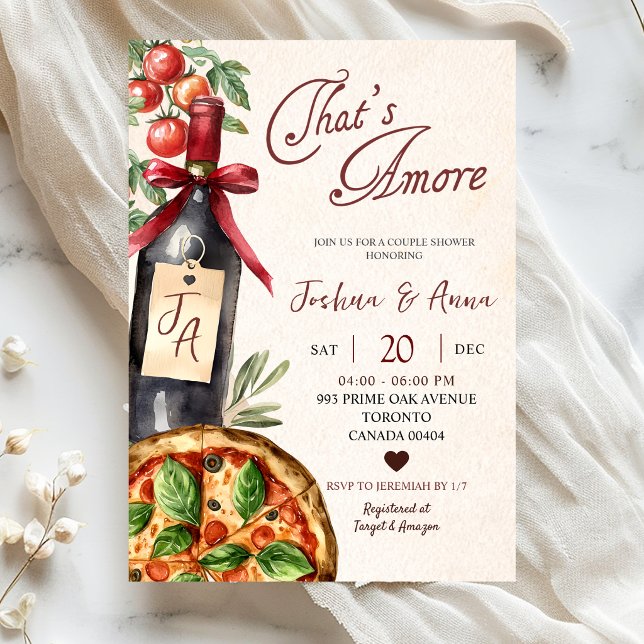 Pizza Vin Det är Kärlek Bröllopsdusch Inbjudningar (Skapare uppladdad)