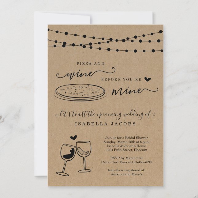 Pizza & Vin innan du är min Möhippa Inbjudningar (Framsida)