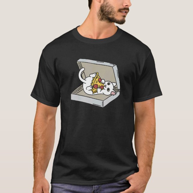 Pizza Vit Katt Husdjur T Shirt (Framsida)