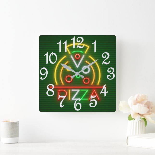 Pizza Wall Clock Fyrkantig Klocka (Hem)