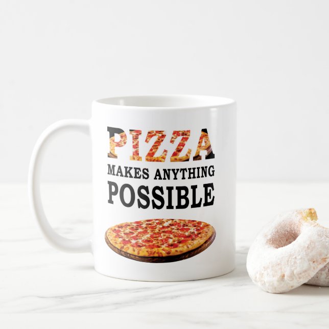 Pizzaälskare citerar - pizza gör något möjlighet kaffemugg (Med munk)