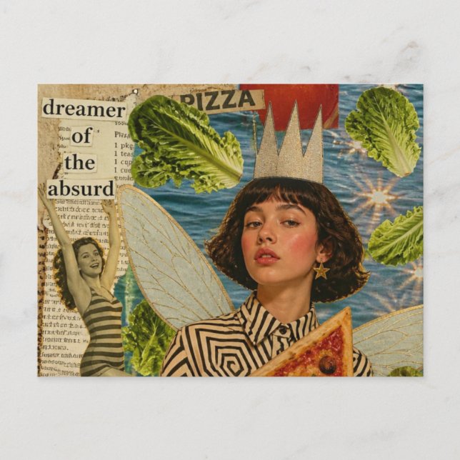 Pizzaälva Mixed Media Collage Vykort (Framsida)