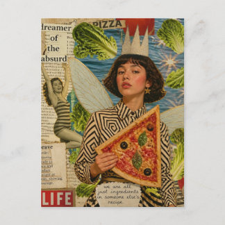 Pizzaälva Mixed Media Collage Vykort
