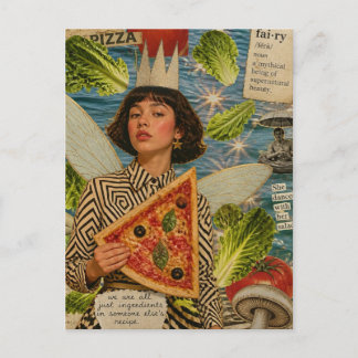 Pizzaälva Mixed Media Collage Vykort