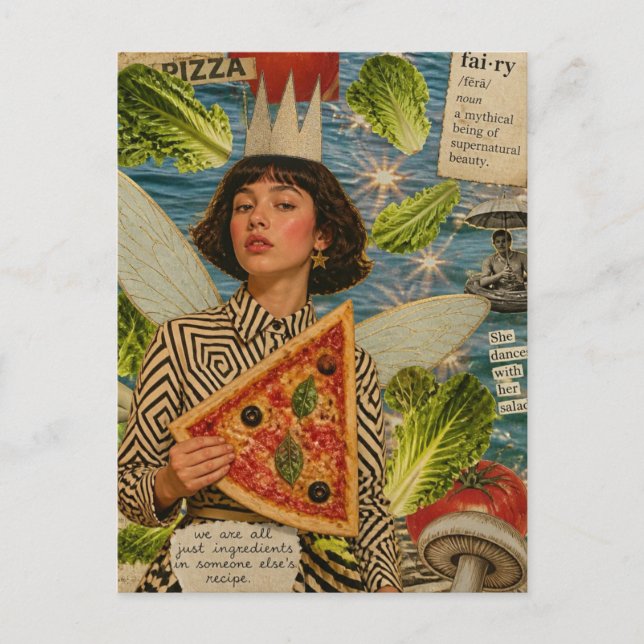 Pizzaälva Mixed Media Collage Vykort (Framsida)