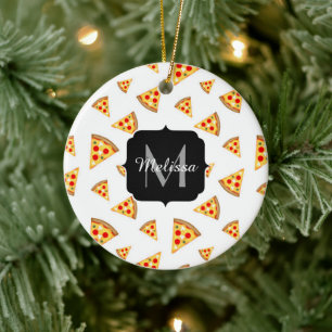 Pizzabinor av coola och roligt, vita mönster Monog Julgransprydnad Keramik