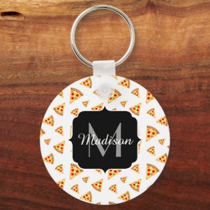 Pizzabinor av coola och roligt, vita mönster Monog Nyckelring