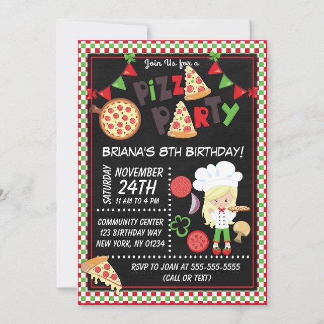 Pizzafest Blond Tjej Barnkalas Inbjudningar (Framsida)
