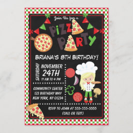 Pizzafest Blond Tjej Barnkalas Inbjudningar