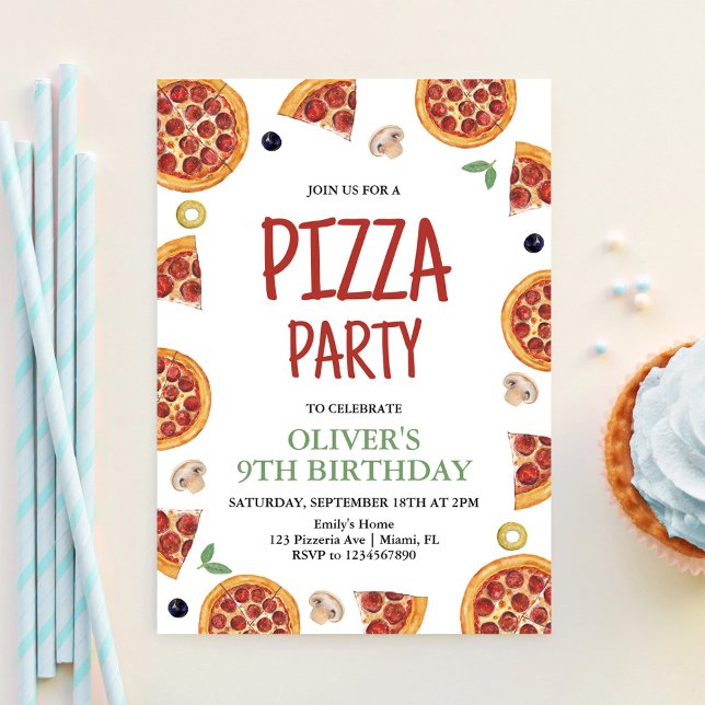 Pizzafest, en rolig pizzafest födelsedagsfest inbjudningar (Skapare uppladdad)