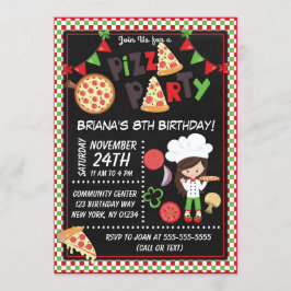 Pizzafest Flicka med Brun Hår Barnkalas Inbjudningar