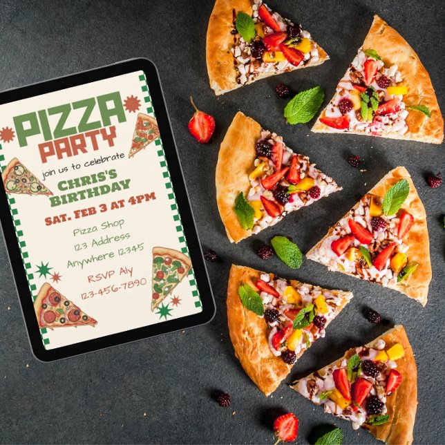 Pizzafest Födelsedag Röd Grön  Inbjudningar (Skapare uppladdad)
