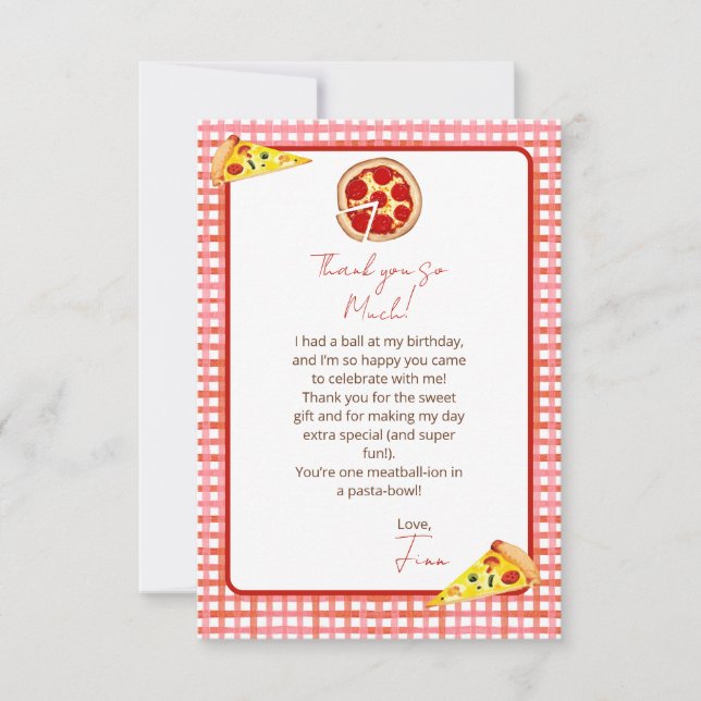 Pizzafest födelsedag tack kort (Framsida)