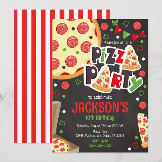 Pizzafest Födelsedagsinbjudan Barn Pizzafest Inbjudningar (Fram/baksida)
