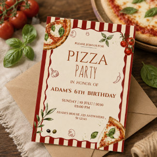 Pizzafest Födelsedagsinbjudan i Vintage-stil Inbjudningar