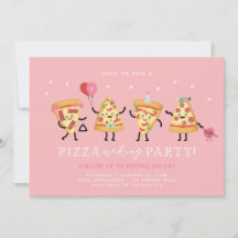 Pizzafest Födelsedagsinbjudan Tjejers Söt Pizzafes